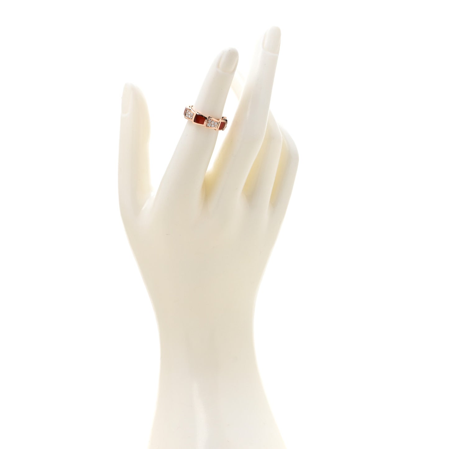 18K Rose Gold Diamond Carnelian 6mm Serpenti Viper Band Ring 48 4.5