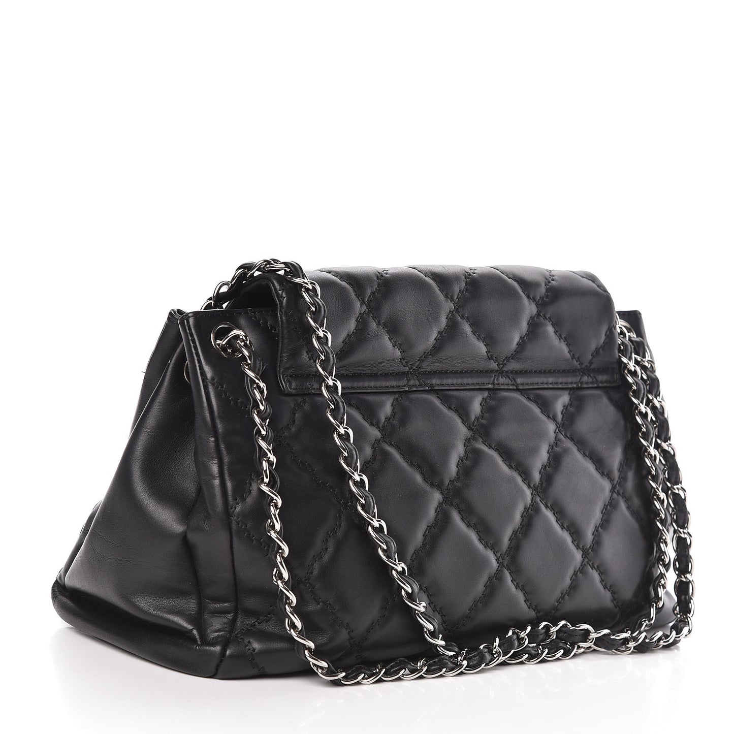 Calfskin Double Stitch Large Hamptons Flap Bag Black