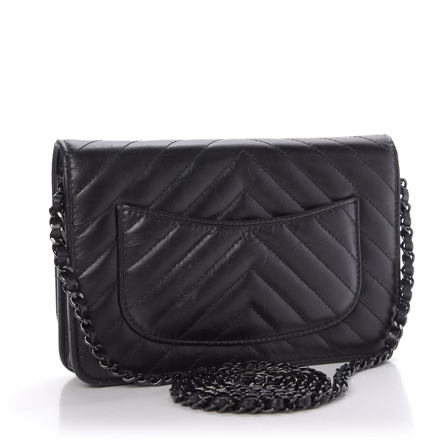Chanel Aged Calfskin Chevron Quilted Reissue Wallet On Chain WOC So Black 3 of 10
