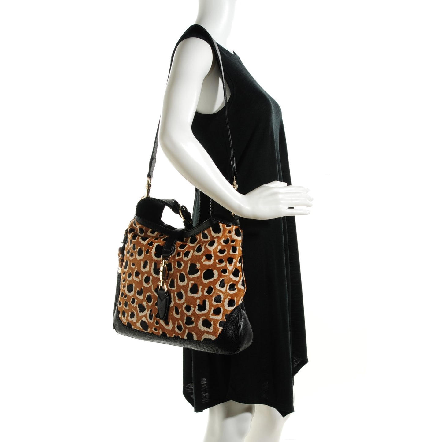Calf Hair Leopard Print Medium New Jackie Shoulder Bag Tobacco