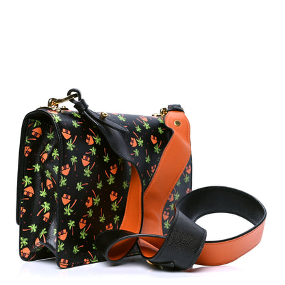 Prada Saffiano Palm Tree Print Shoulder Bag Black 2 of 4