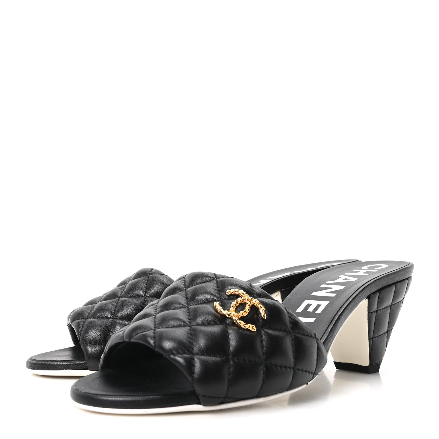Chanel Lambskin Quilted Textured CC Mules 39 Black 4 of 10