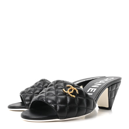 Chanel Lambskin Quilted Textured CC Mules 39 Black 4 of 10