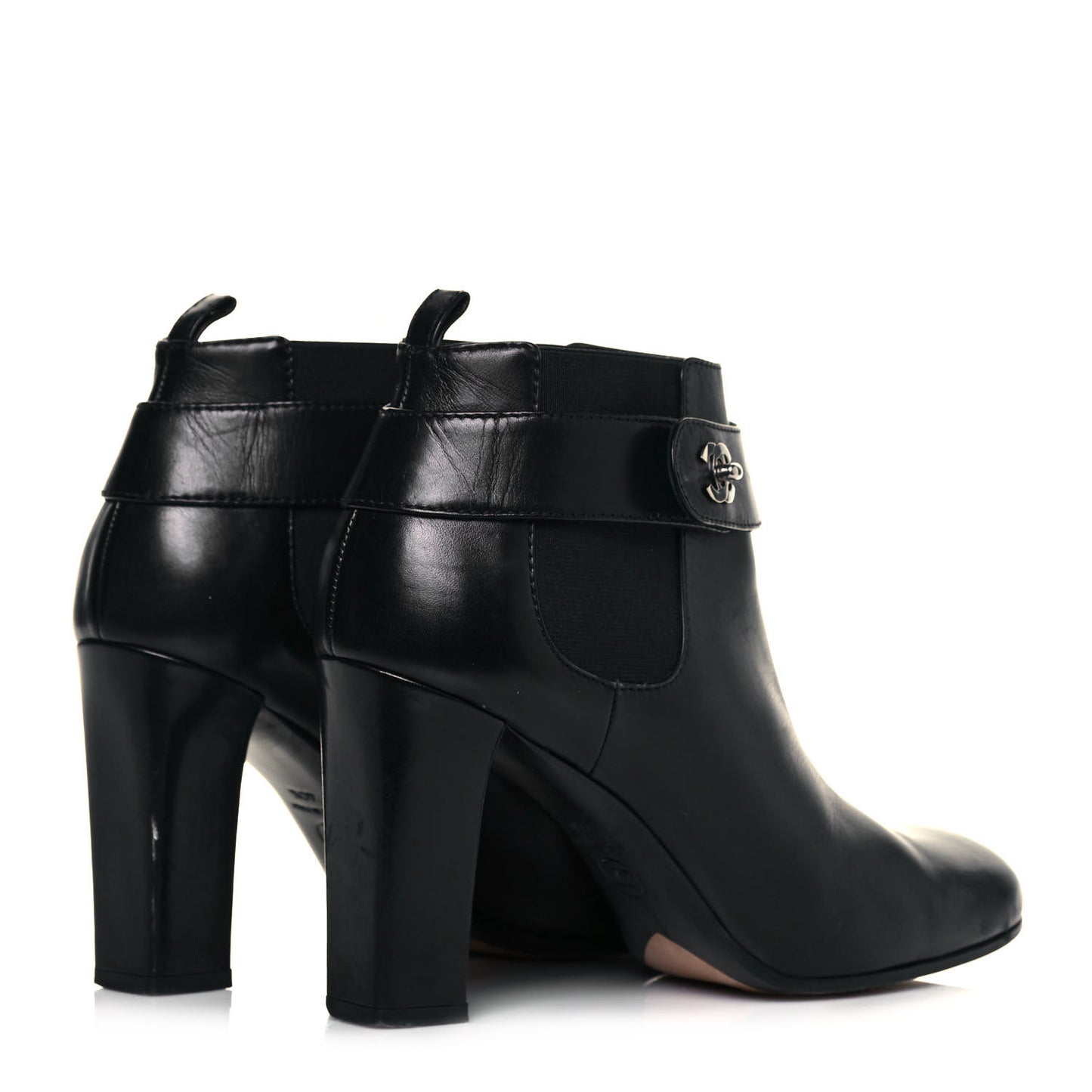 Calfskin CC Turnlock Ankle Boots 40.5 Black