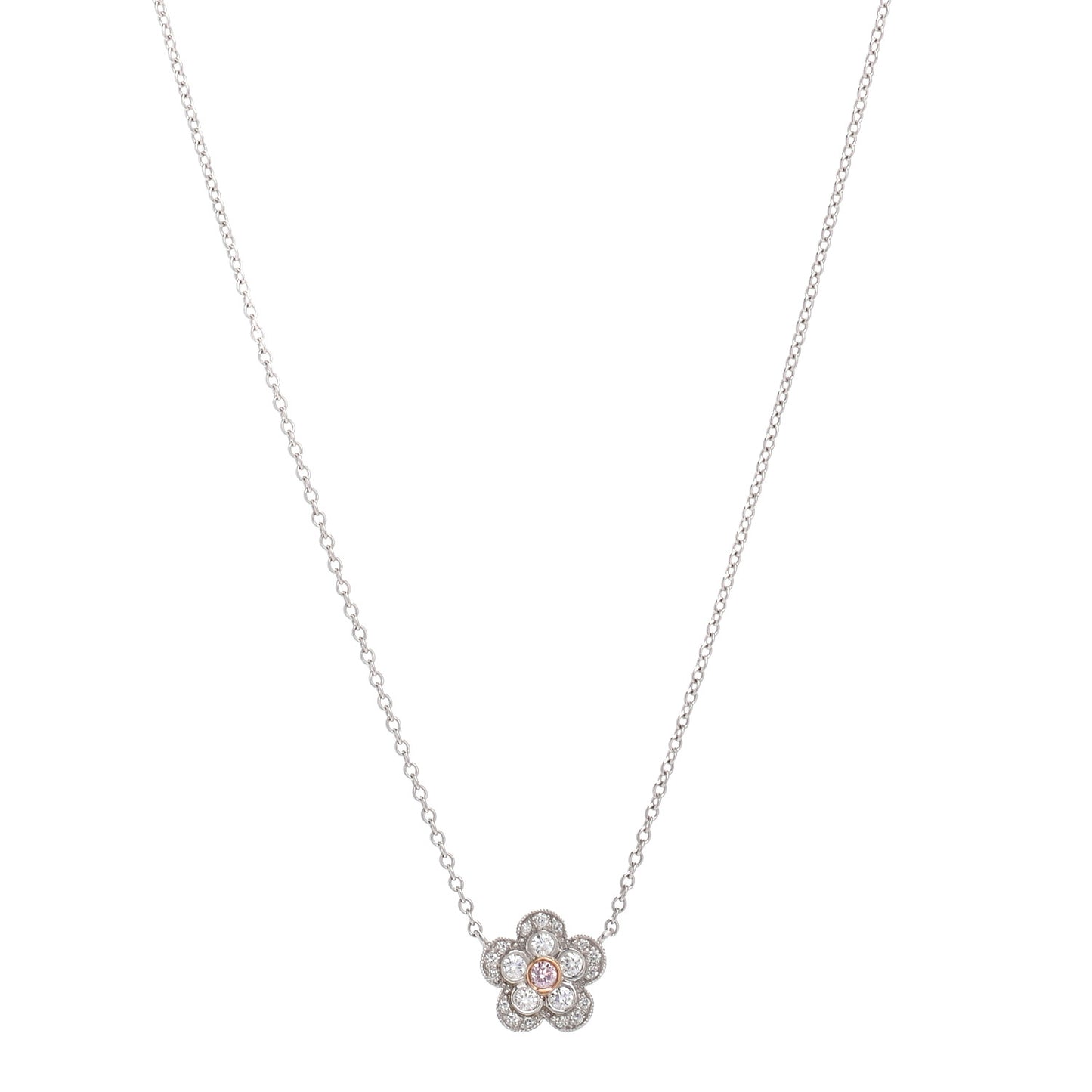 Platinum 18K Rose Gold Pink Diamond Enchant Flower Pendant Necklace