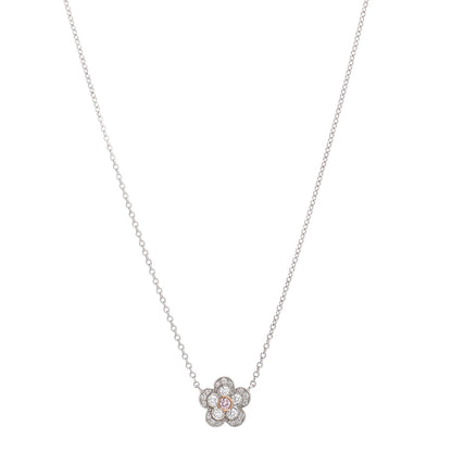 Tiffany Platinum 18K Rose Gold Pink Diamond Enchant Flower Pendant Necklace 1 of 5