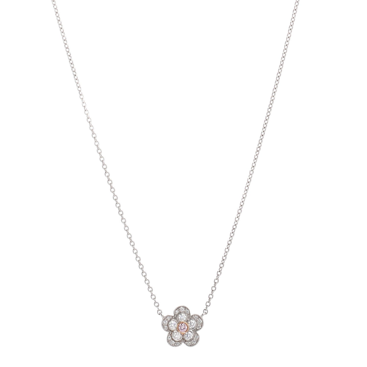 Tiffany Platinum 18K Rose Gold Pink Diamond Enchant Flower Pendant Necklace 1 of 5
