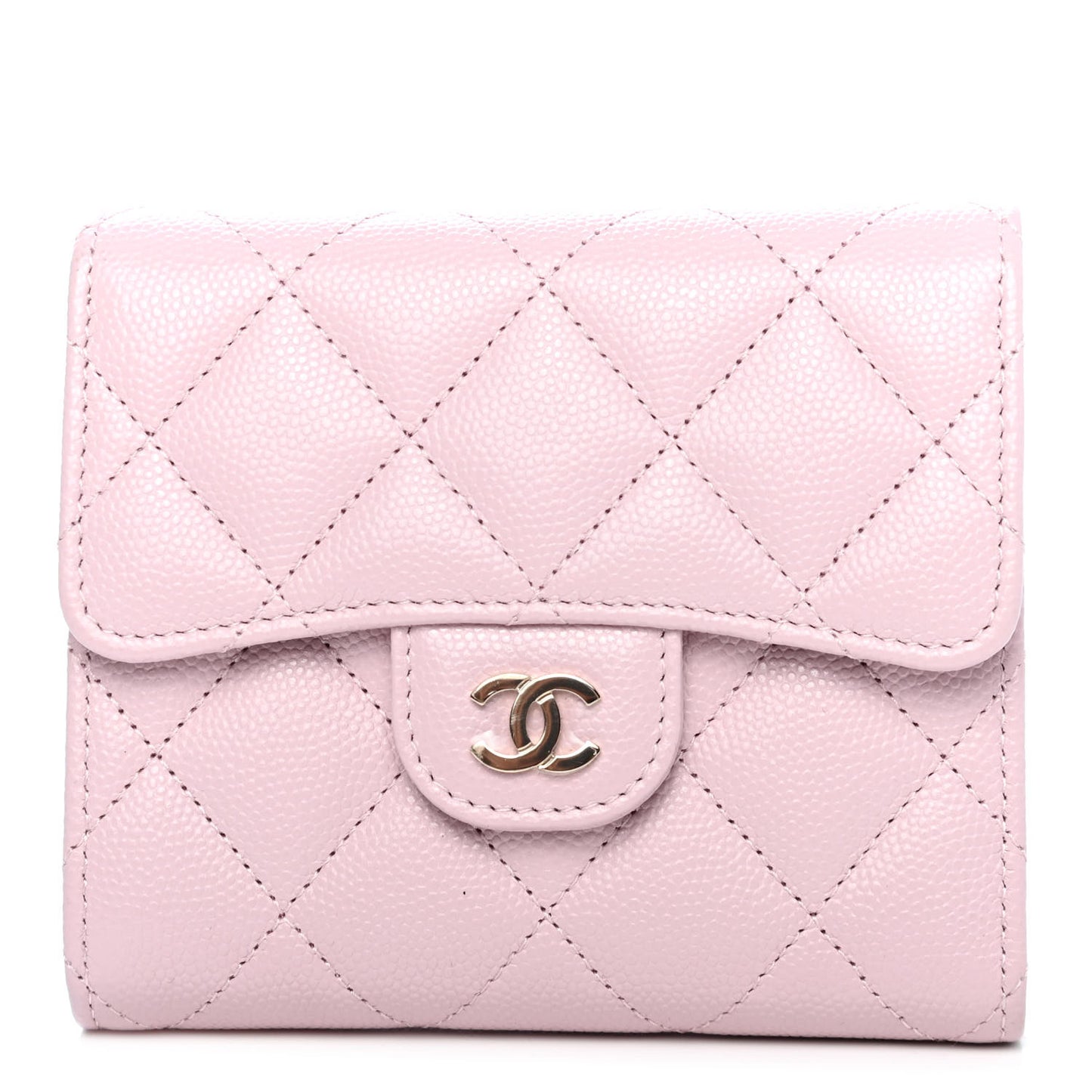 Caviar Quilted Compact Flap Wallet Light Pink