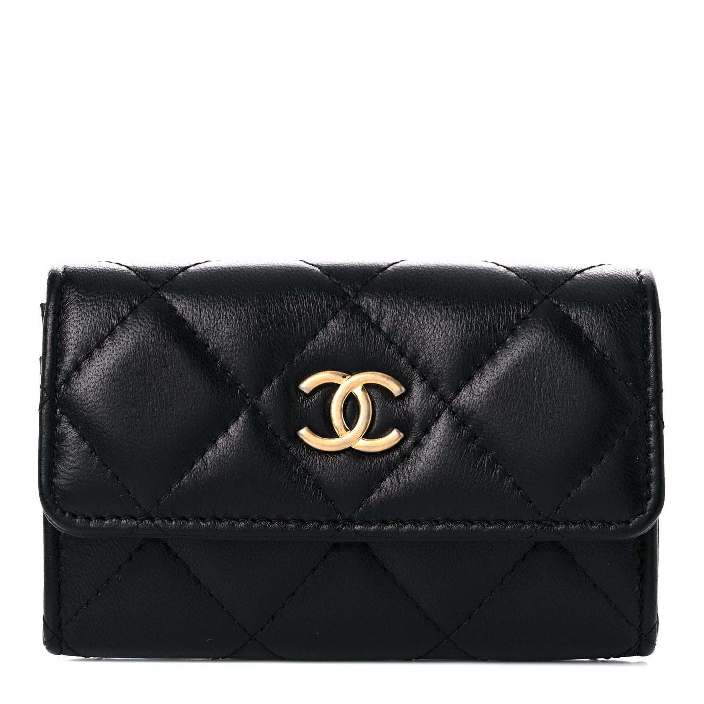 Lambskin Quilted Small Graffiti Compact Wallet Black