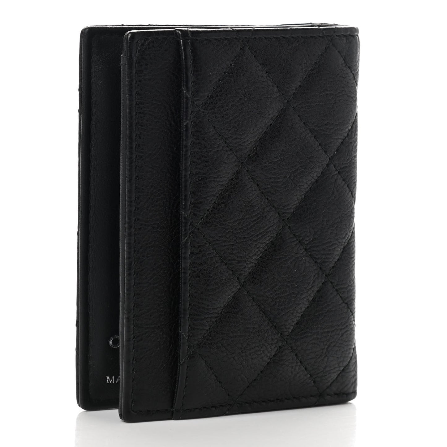 Crumpled Calfskin Quilted Card Holder Wallet So Black