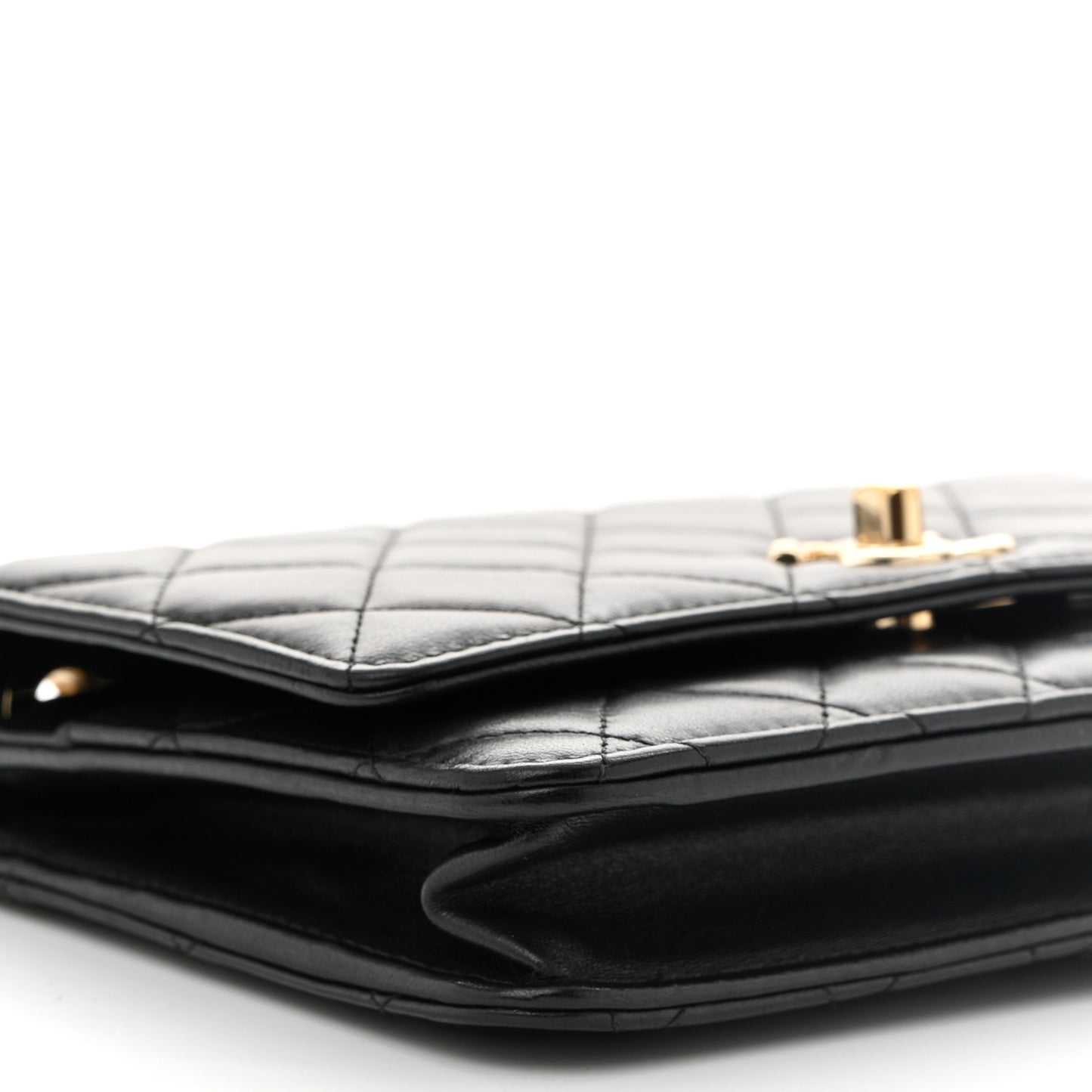 Lambskin Quilted Trendy CC Wallet On Chain WOC Black