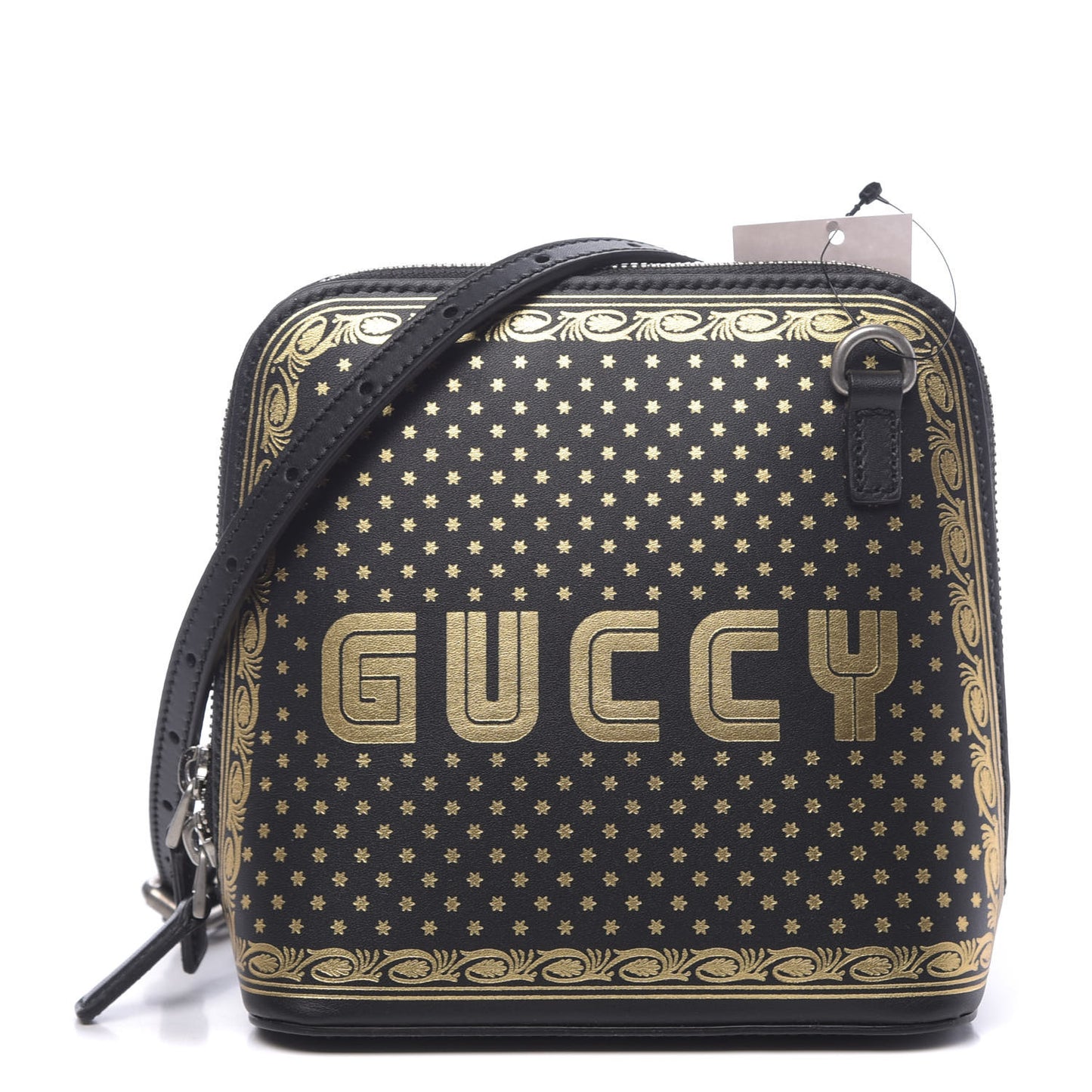 X SEGA Calfskin GUCCY Stars Mini Dome Shoulder Bag Black Gold