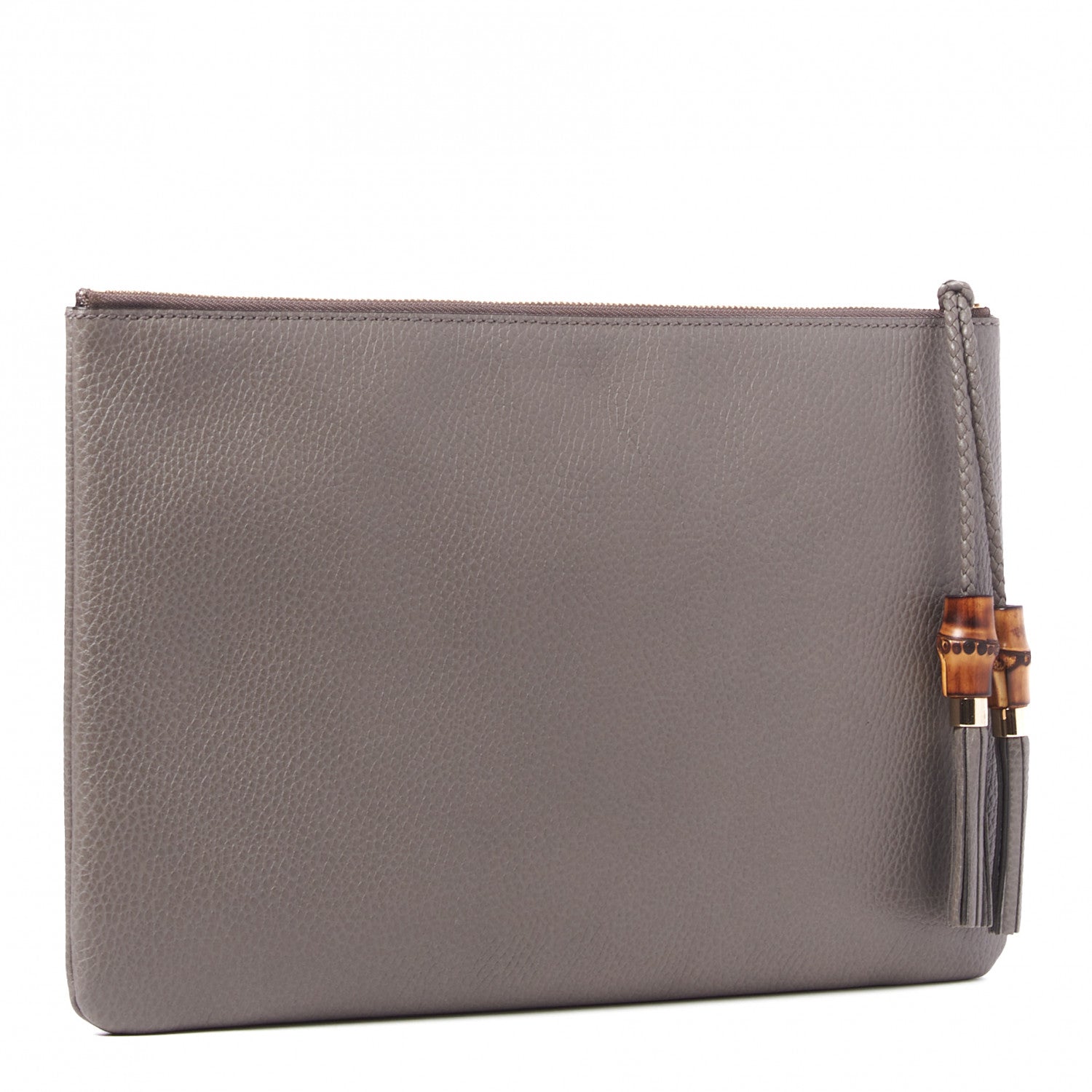 Gucci Calfskin Large Bamboo Clutch Grey 2 of 9
