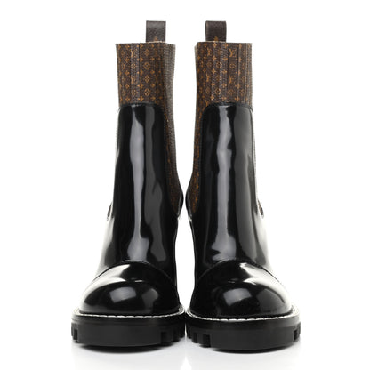 Louis Vuitton Patent Nano Monogram Ankle Star Trail Boots 38 Black 2 of 7