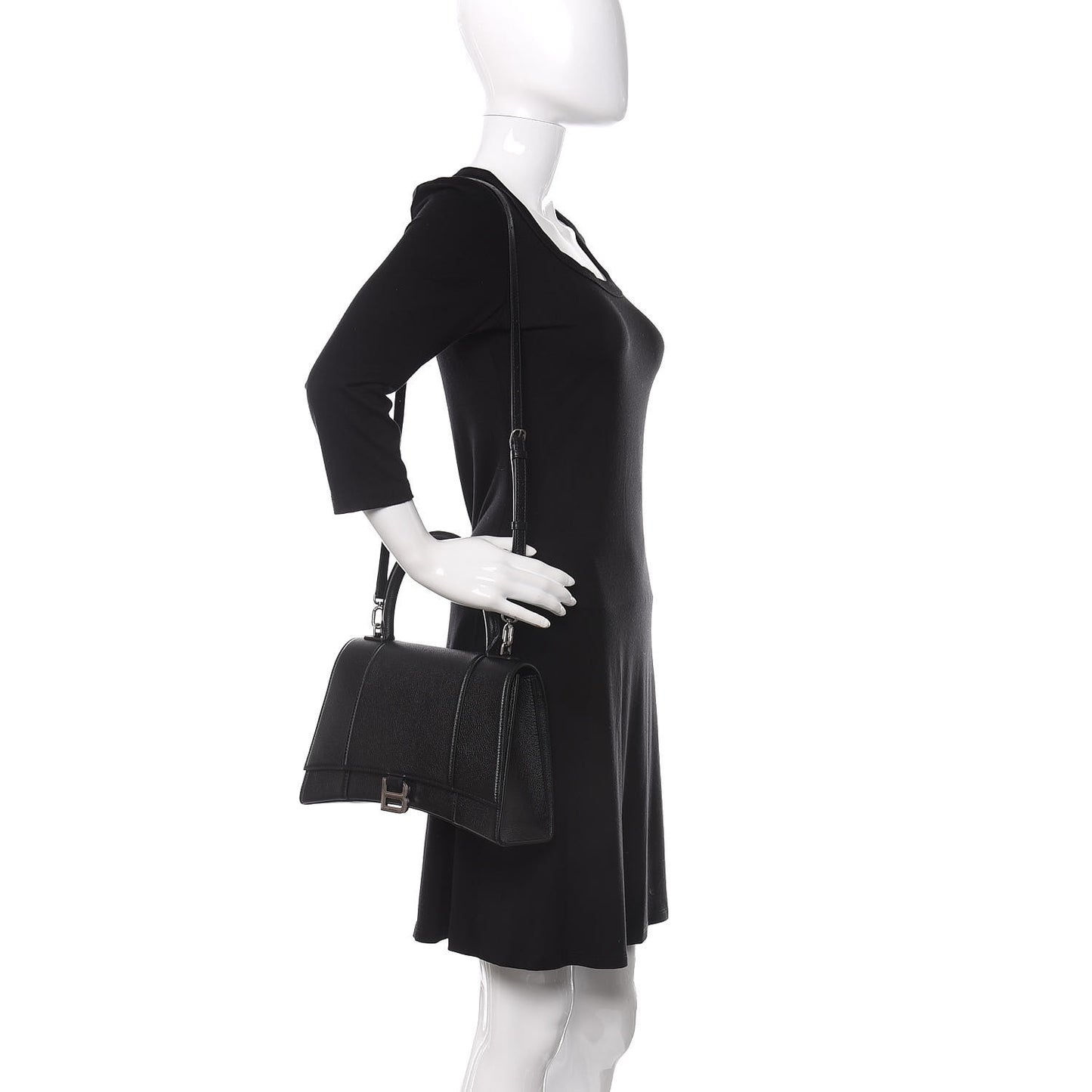 Grained Calfskin Medium Hourglass Top Handle Bag Black