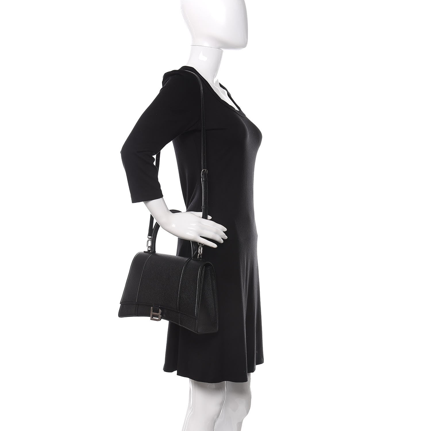 Balenciaga Grained Calfskin Medium Hourglass Top Handle Bag Black 2 of 9