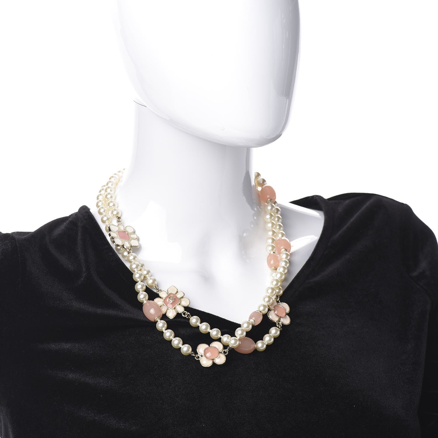 Chanel Pearl Gripoix Poured Glass CC Korean Blossom Long Necklace Pink Gold 2 of 8