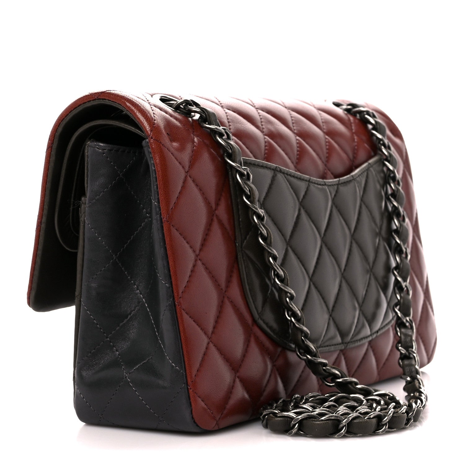 Chanel Lambskin Quilted Tri-Color Medium Double Flap Burgundy 3 of 11
