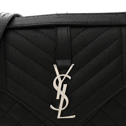 Saint Laurent Grain De Poudre Textured Mixed Matelasse Triquilt Medium Monogram Satchel Black 7 of 9
