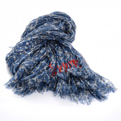 Louis Vuitton Cashmere Silk Leopard Stole Blue 1 of 6