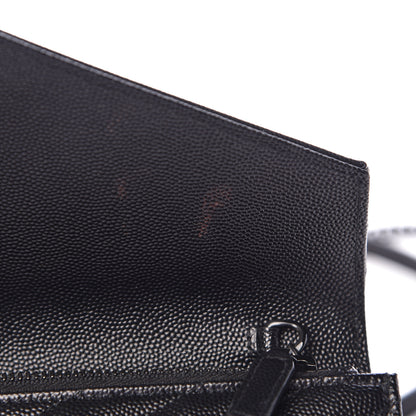 Saint Laurent Grain De Poudre Matelasse Chevron Monogram Envelope Chain Wallet Black 8 of 11