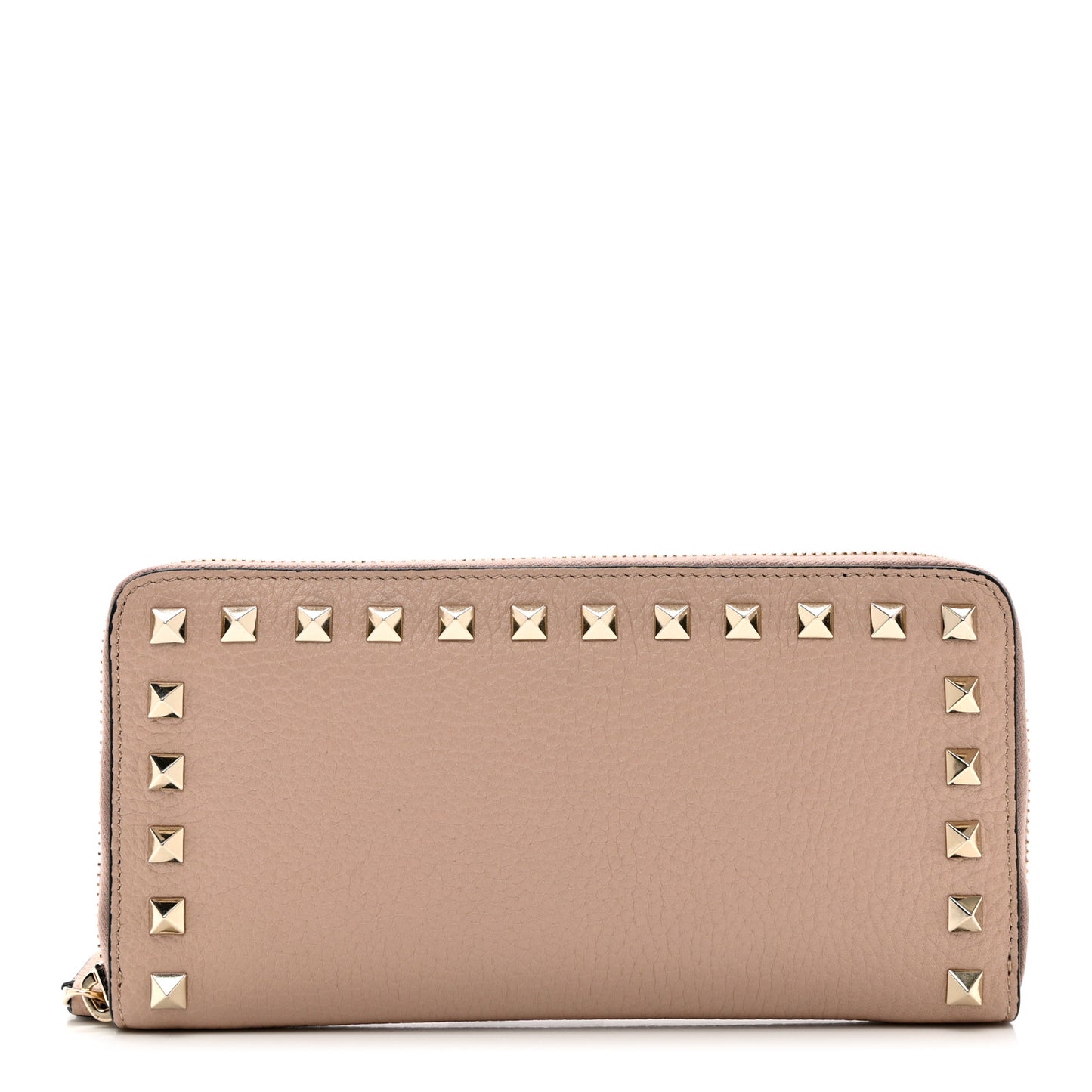 Pebbled Calfskin Rockstud Zip Around Wallet Poudre