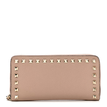 Valentino Garavani Pebbled Calfskin Rockstud Zip Around Wallet Poudre 1 of 7