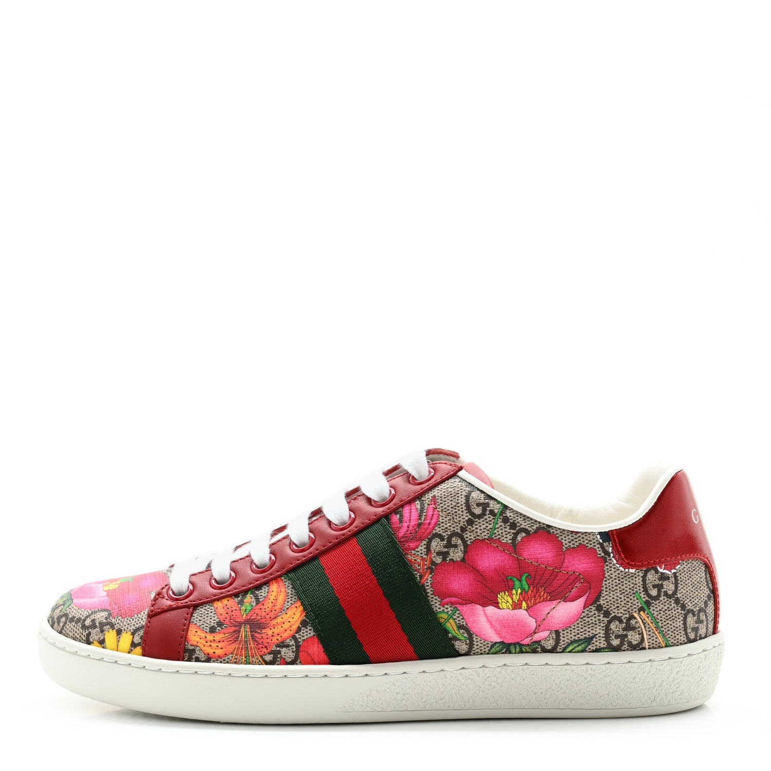 Gucci GG Supreme Monogram Flora Web Womens Ace Sneakers 35 Beige Multicolor Rosso 1 of 9