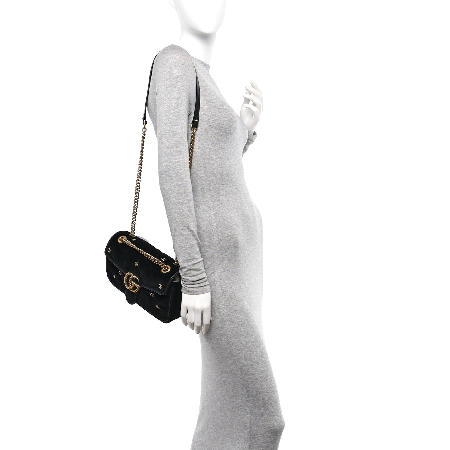 Velvet Matelasse Double G Studs Small Torchon GG Marmont Shoulder Bag Black