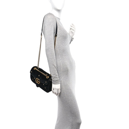 Gucci Velvet Matelasse Double G Studs Small Torchon GG Marmont Shoulder Bag Black 2 of 11