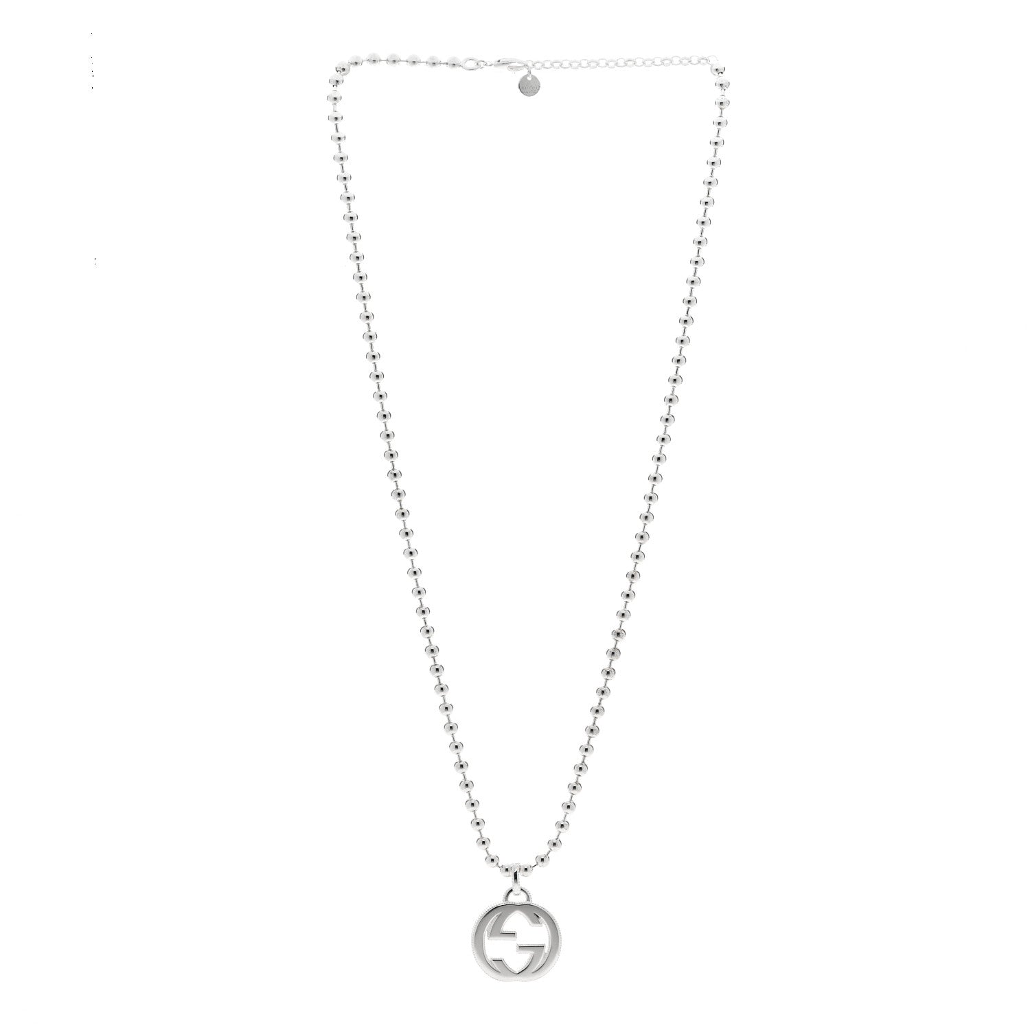 Gucci Sterling Silver Interlocking GG Pendant Beaded Necklace 3 of 6