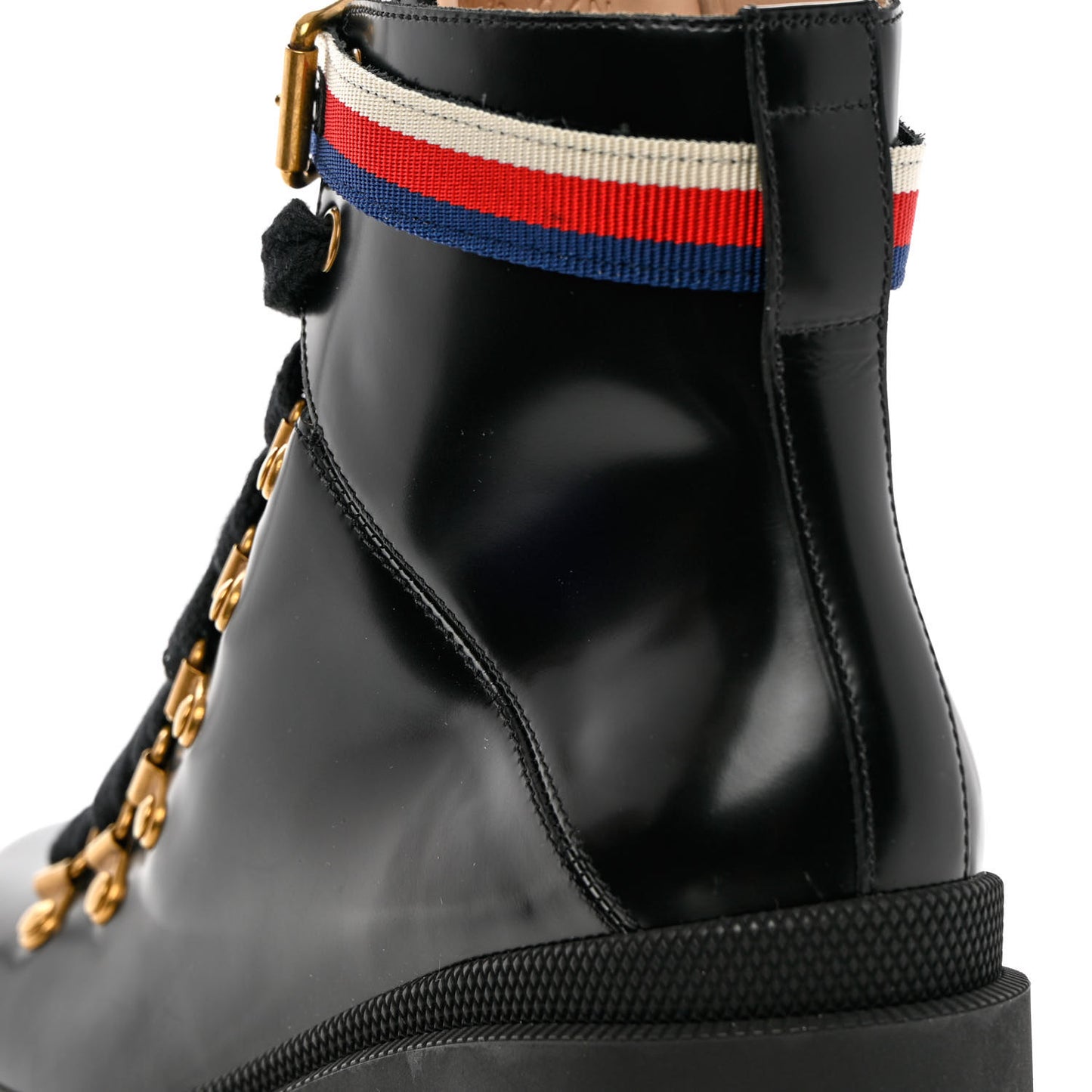 Calfskin Sylvie Web Womens Lace Up Combat Boots 37.5 Black