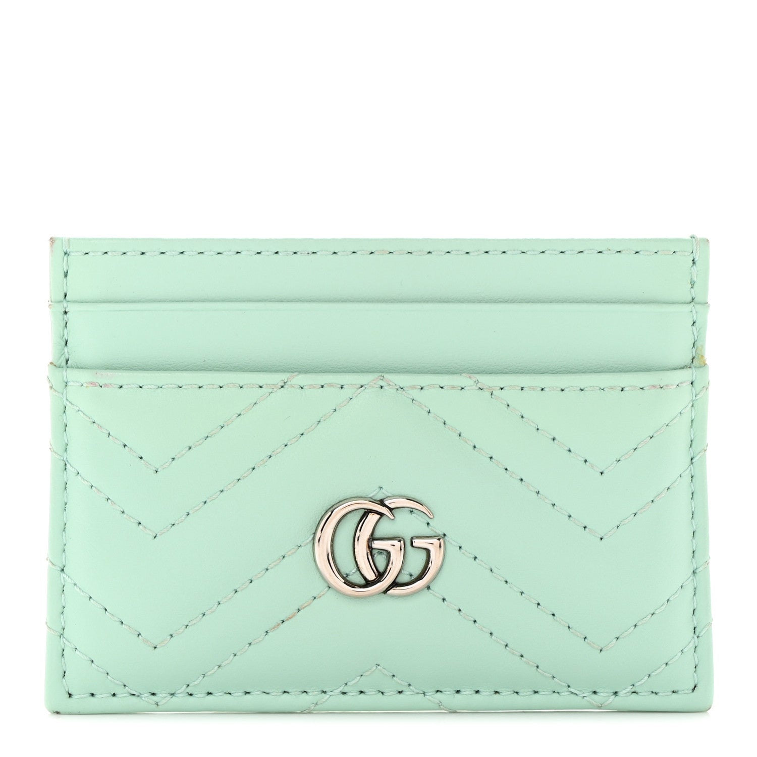 Gucci Calfskin Matelasse GG Marmont Card Holder Water Green 1 of 14