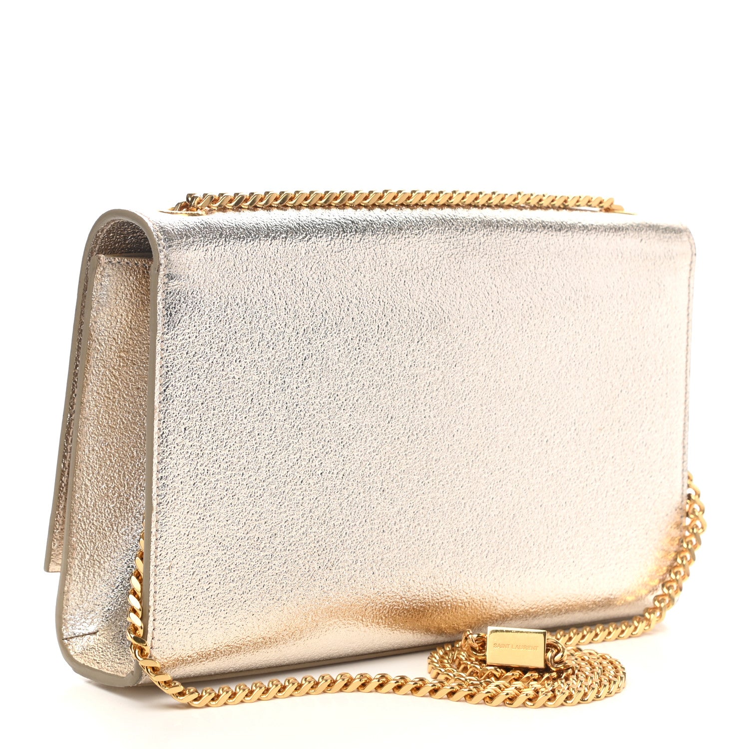 Saint Laurent Metallic Calfskin Medium Classic Monogram Kate Satchel Pale Gold 3 of 8
