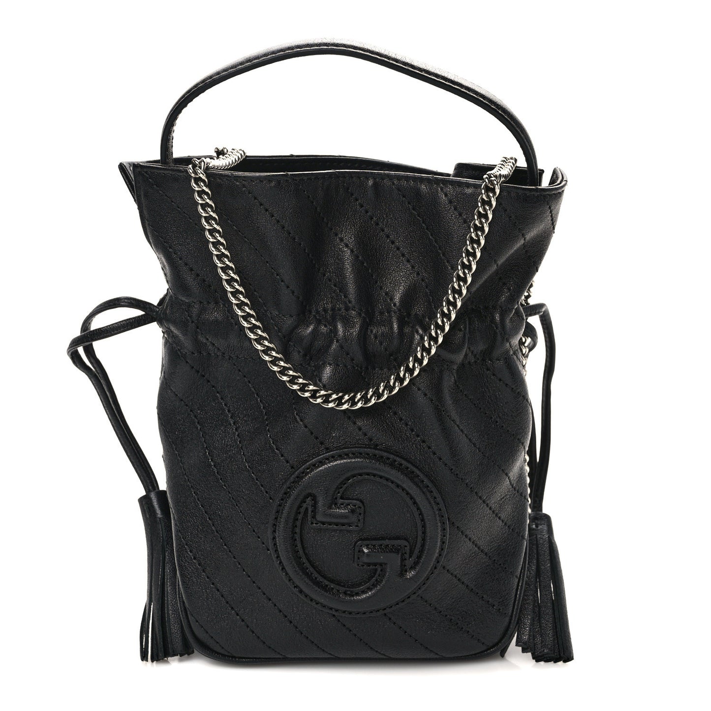 Sakai Be Green Calfskin Diagonal Stitched Mini Blondie Bucket Bag Black