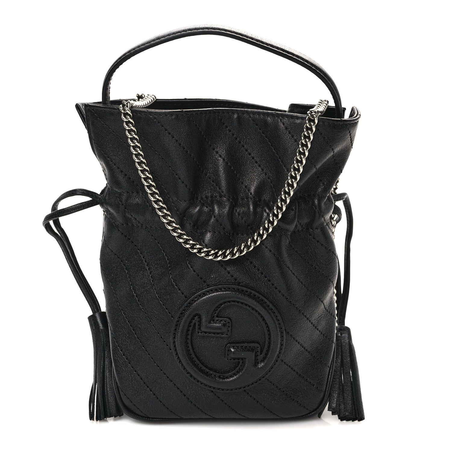 Gucci Sakai Be Green Calfskin Diagonal Stitched Mini Blondie Bucket Bag Black 1 of 13