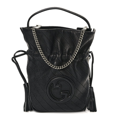 Gucci Sakai Be Green Calfskin Diagonal Stitched Mini Blondie Bucket Bag Black 1 of 13