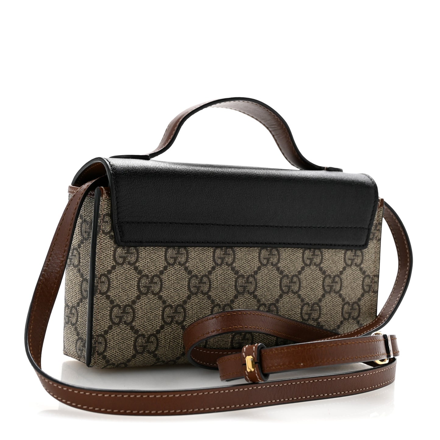 GG Supreme Monogram Calfskin Mini Padlock Top Handle Shoulder Bag Beige Black Cuir