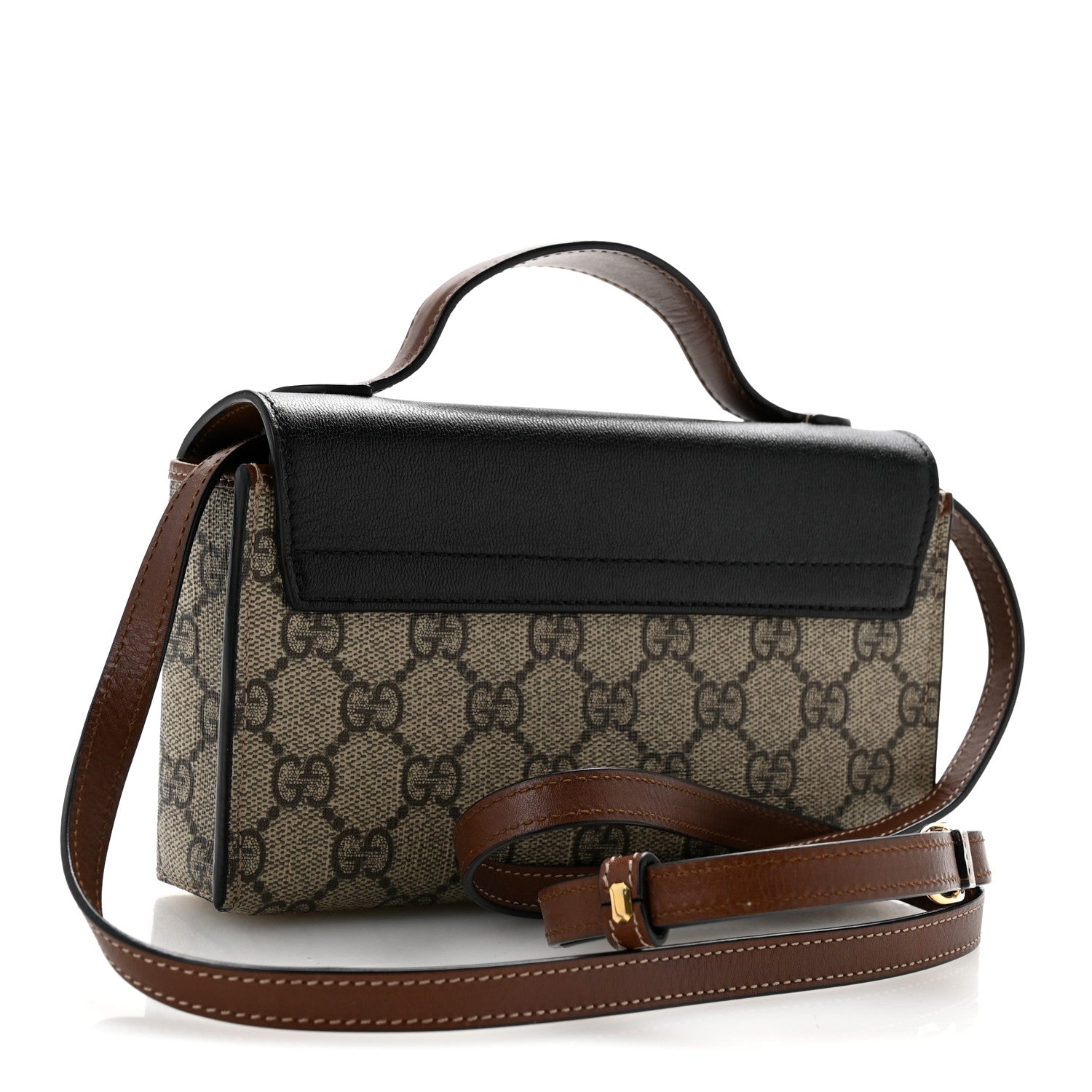 Gucci GG Supreme Monogram Calfskin Mini Padlock Top Handle Shoulder Bag Beige Black Cuir 2 of 14
