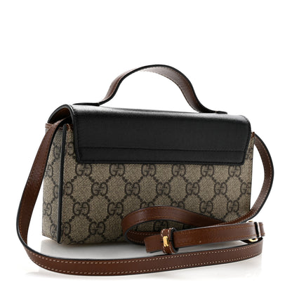 Gucci GG Supreme Monogram Calfskin Mini Padlock Top Handle Shoulder Bag Beige Black Cuir 2 of 14