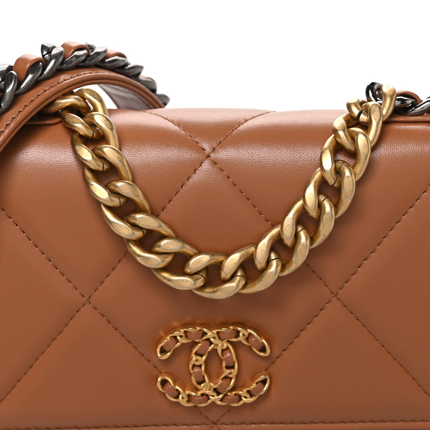 Chanel Lambskin Quilted Chanel 19 Wallet On Chain WOC Brown