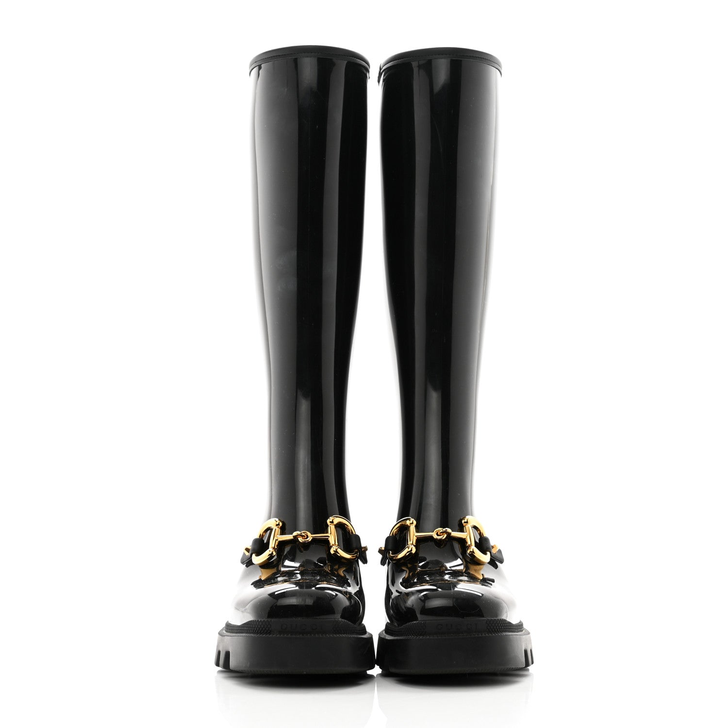 Gucci Rubber Horsebit Knee High Boots 38 Black 2 of 9