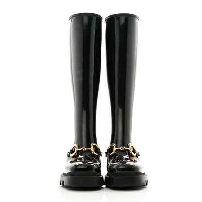 Gucci Rubber Horsebit Knee High Boots 38 Black 2 of 9