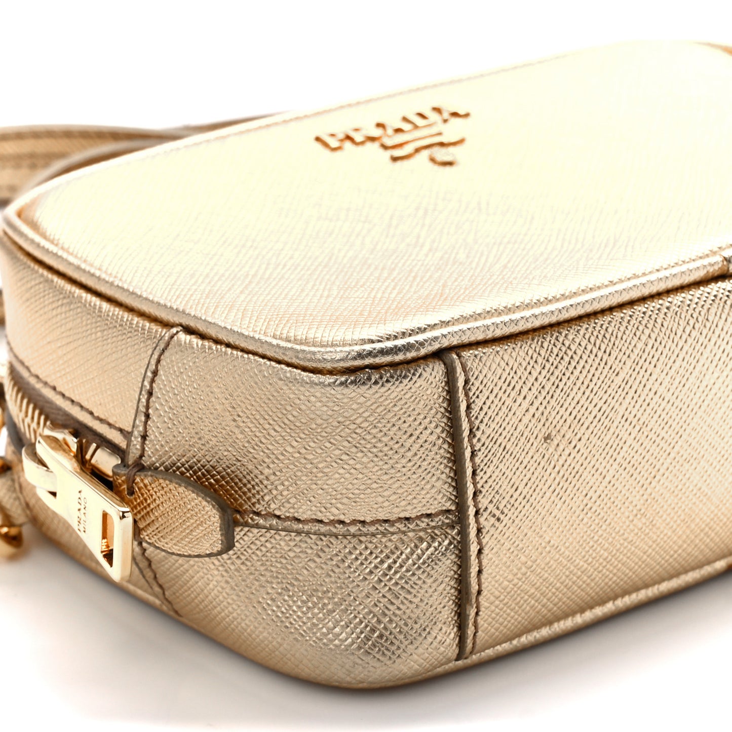 Metallic Saffiano Mini Camera Crossbody Platino