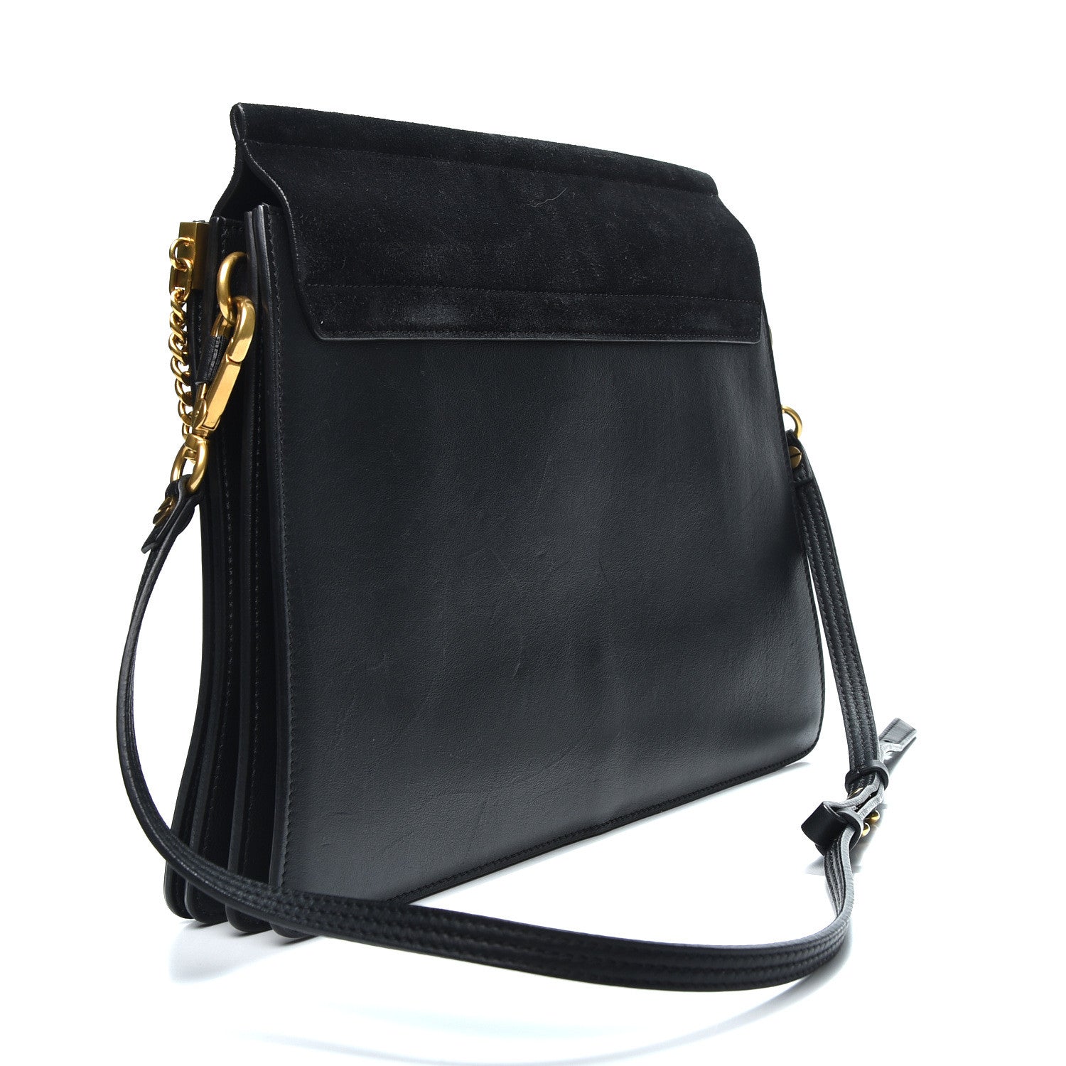 Chloe Calfskin Suede Studded Medium Faye Shoulder Bag Black 2 of 9