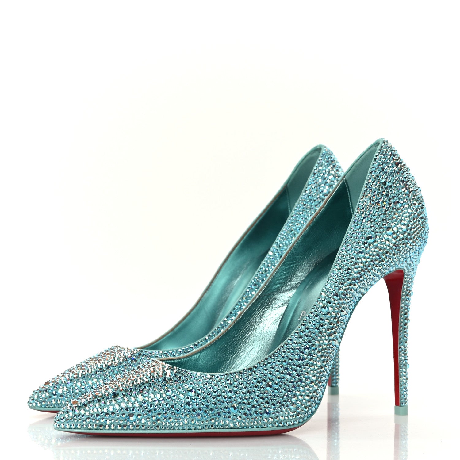 Christian Louboutin Veau Velours Strass Kate 100 Pumps 37 Bermuda Aqua Bohem 3 of 7
