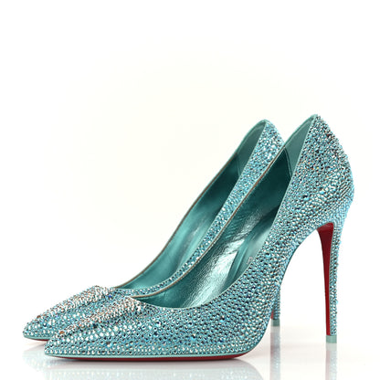 Christian Louboutin Veau Velours Strass Kate 100 Pumps 37 Bermuda Aqua Bohem 3 of 7