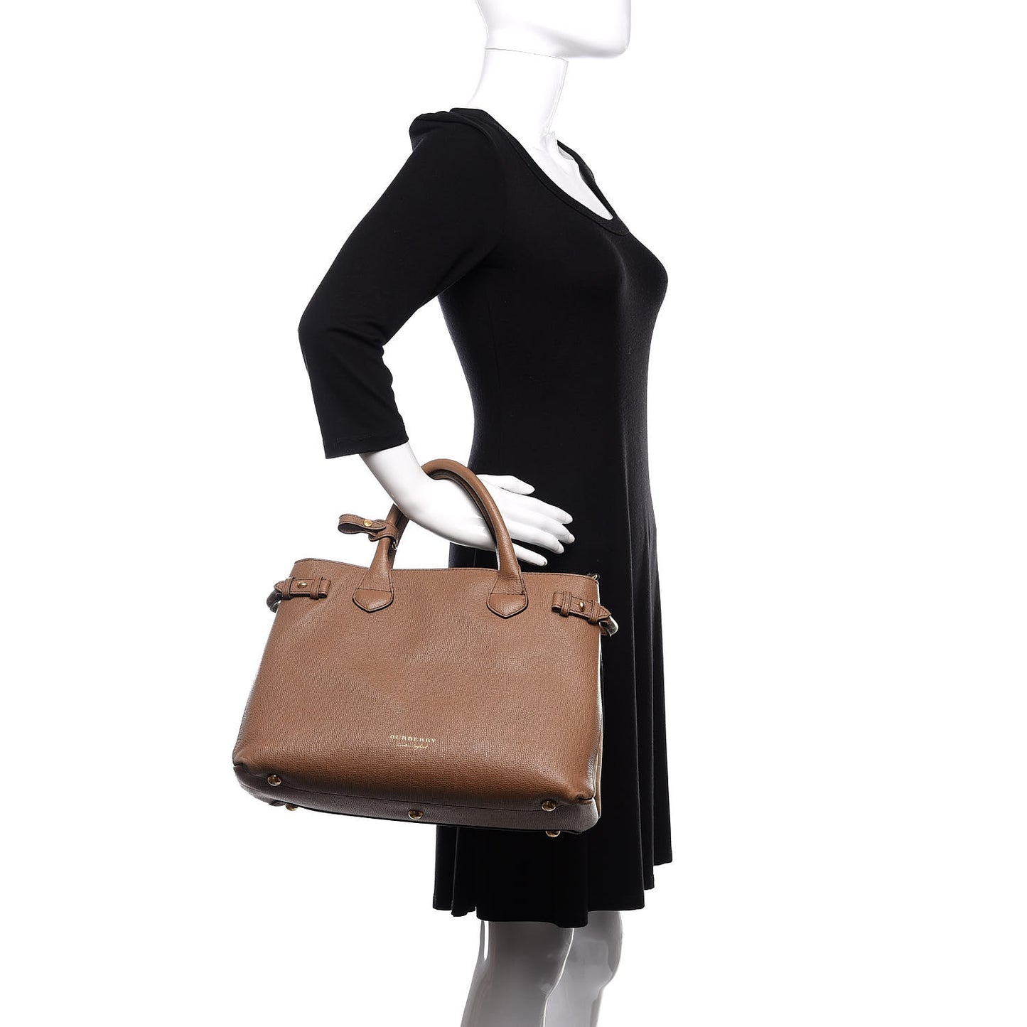 Grainy Calfskin House Check Medium Banner Tote Dark Sand