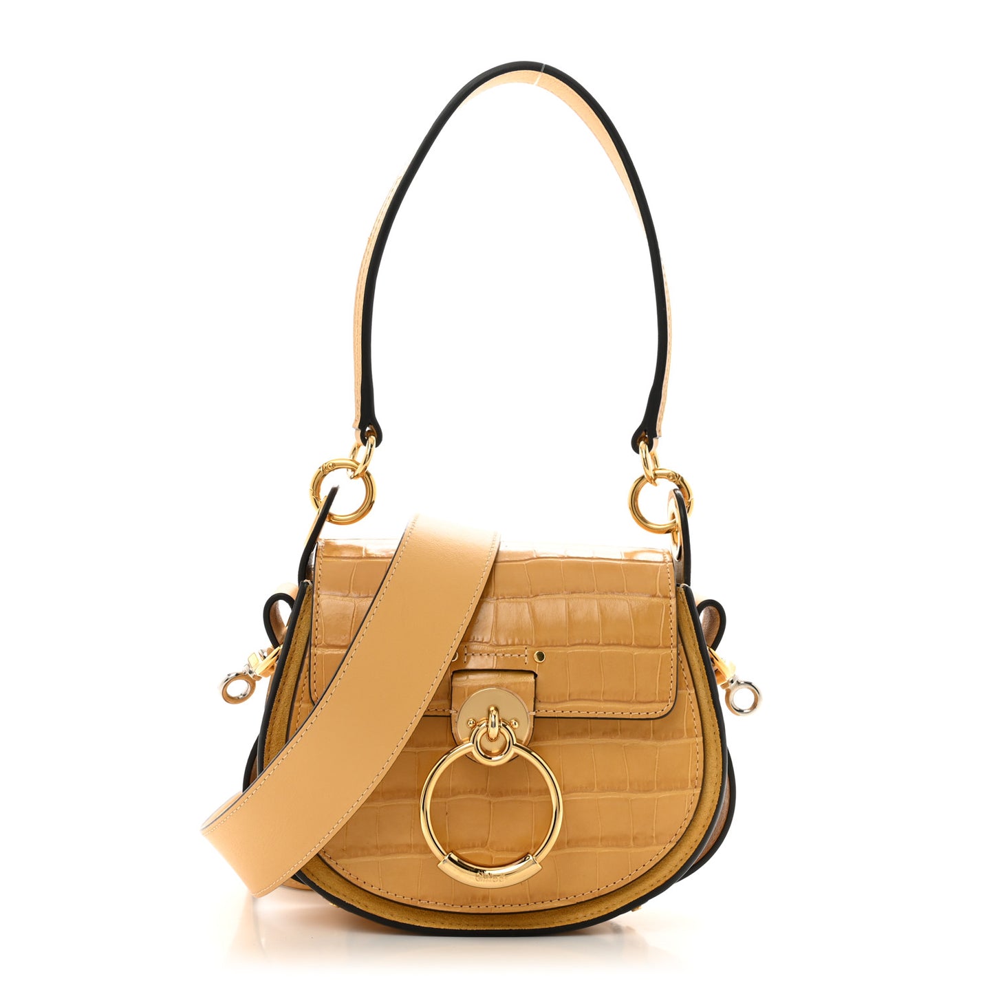 Calfskin Crocodile Embossed Small Tess Bag Honey Gold