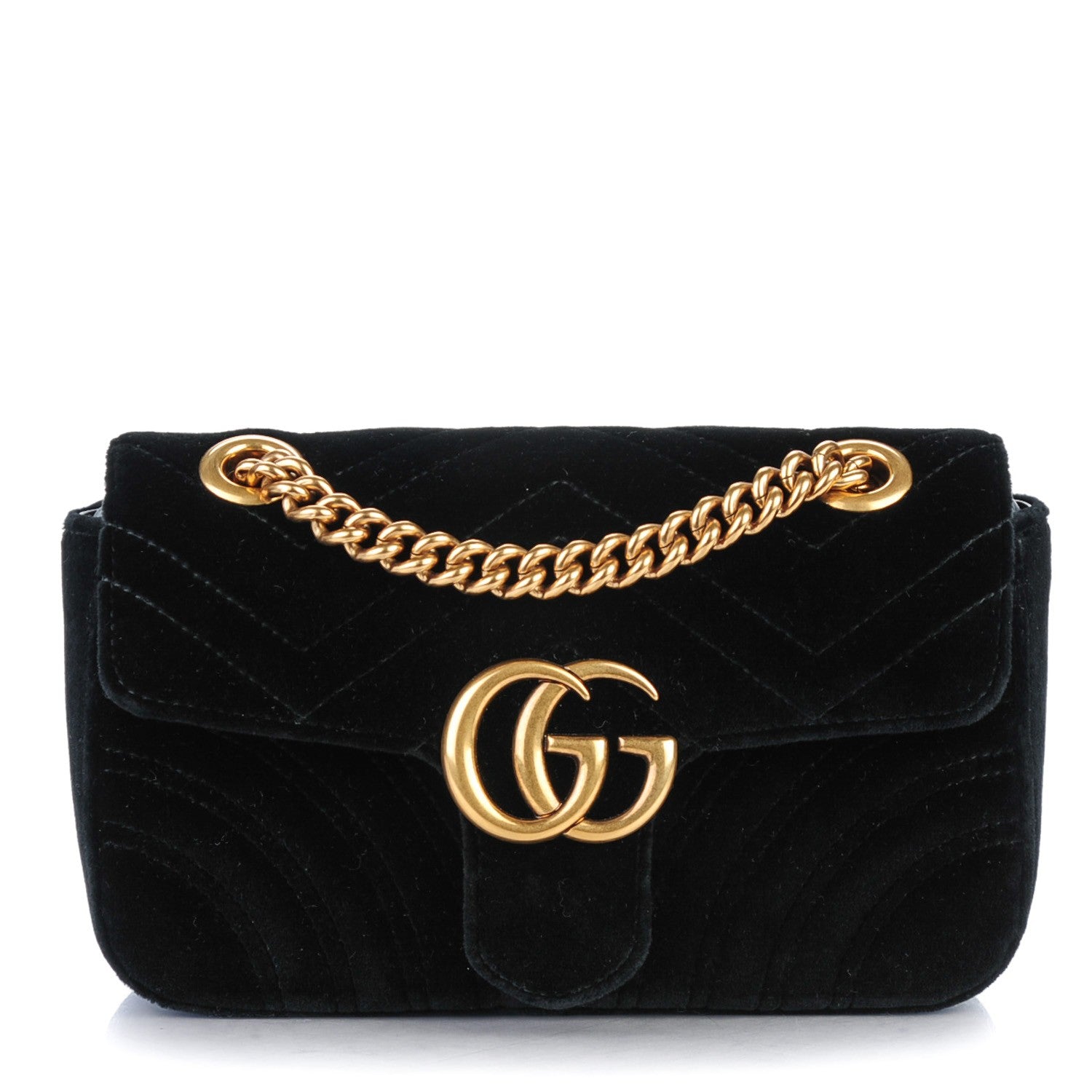 Gucci Velvet Matelasse Mini GG Marmont Shoulder Bag Black 1 of 7
